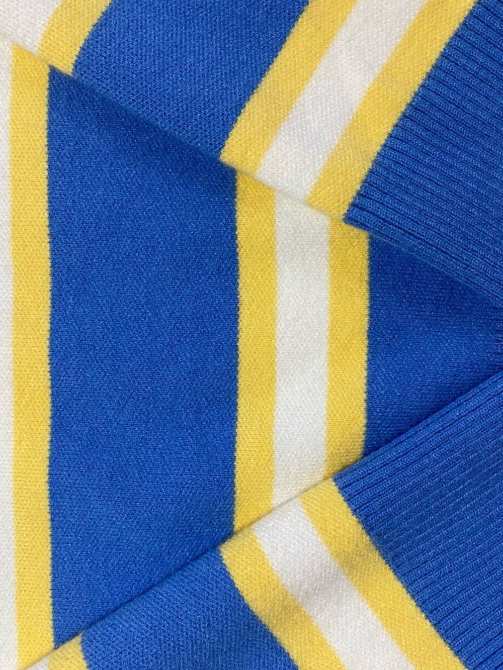 Woman’s Striped Crop Polo Top in Blue & Yellow SZ Medium - Picture 3 of 8